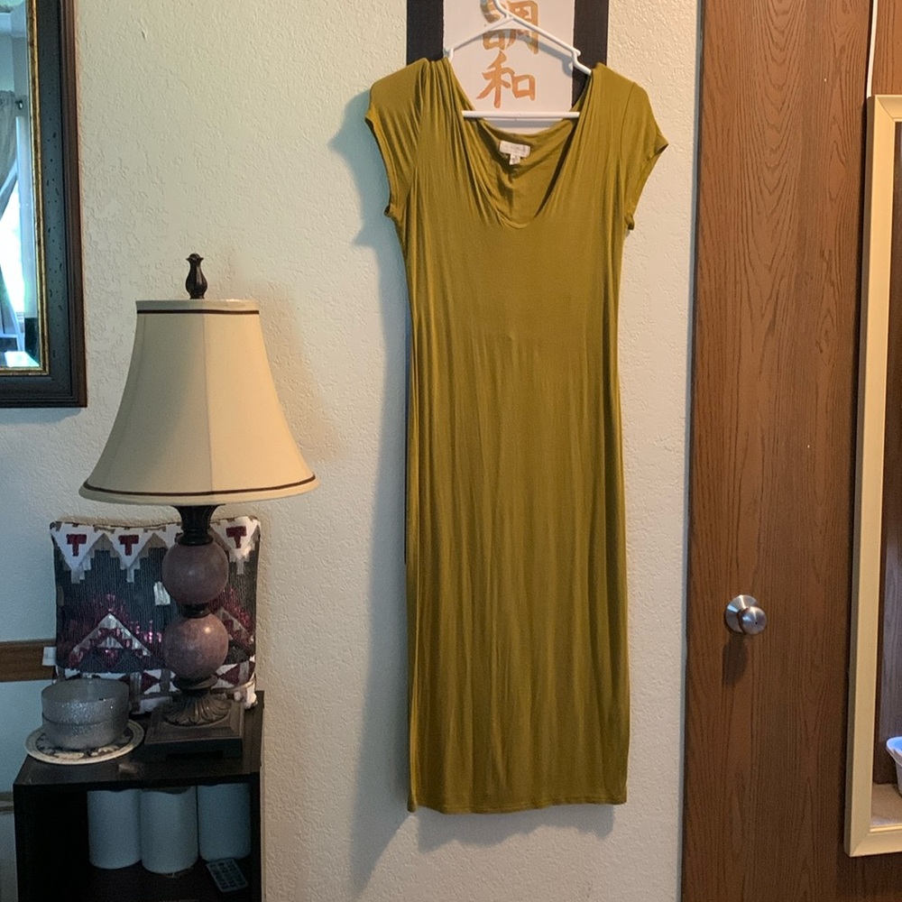See You Monday Olive Green Bodycon Midi Dress XL Casual Boho Workwear